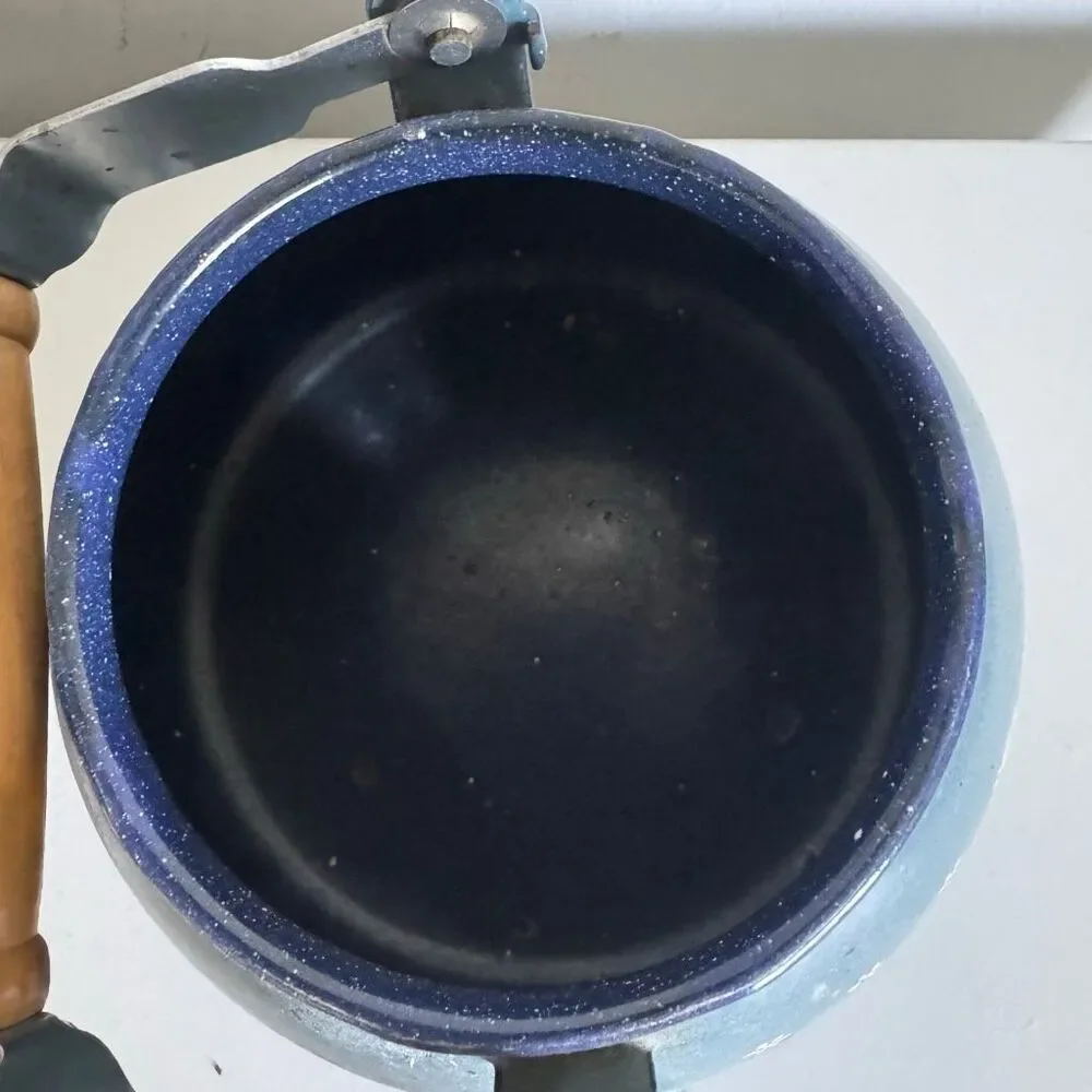 Vintage Himark Enamel Kettle Blue Floral Country Kitchen Teapot Made in Japan